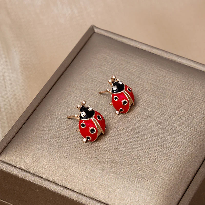 Boucles D'oreilles Coccinelle Avec Yeux en Strass