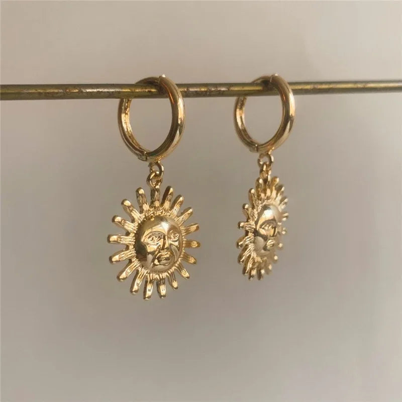 Boucles D'oreilles Soleil Pendants Dorés