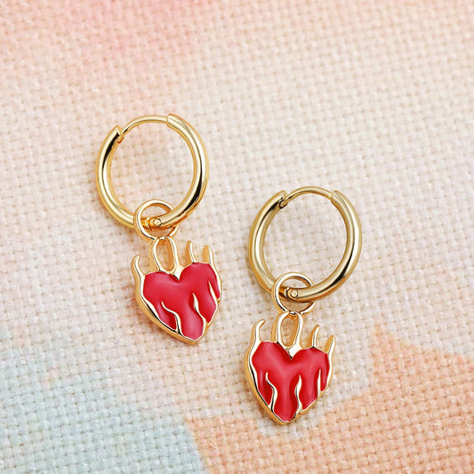 Boucles D'Oreilles Cœur en Flammes