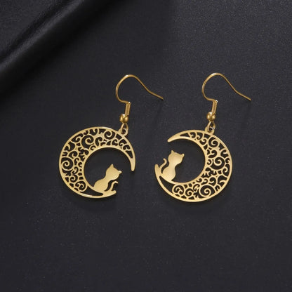 Boucles D'oreilles Chat Lune