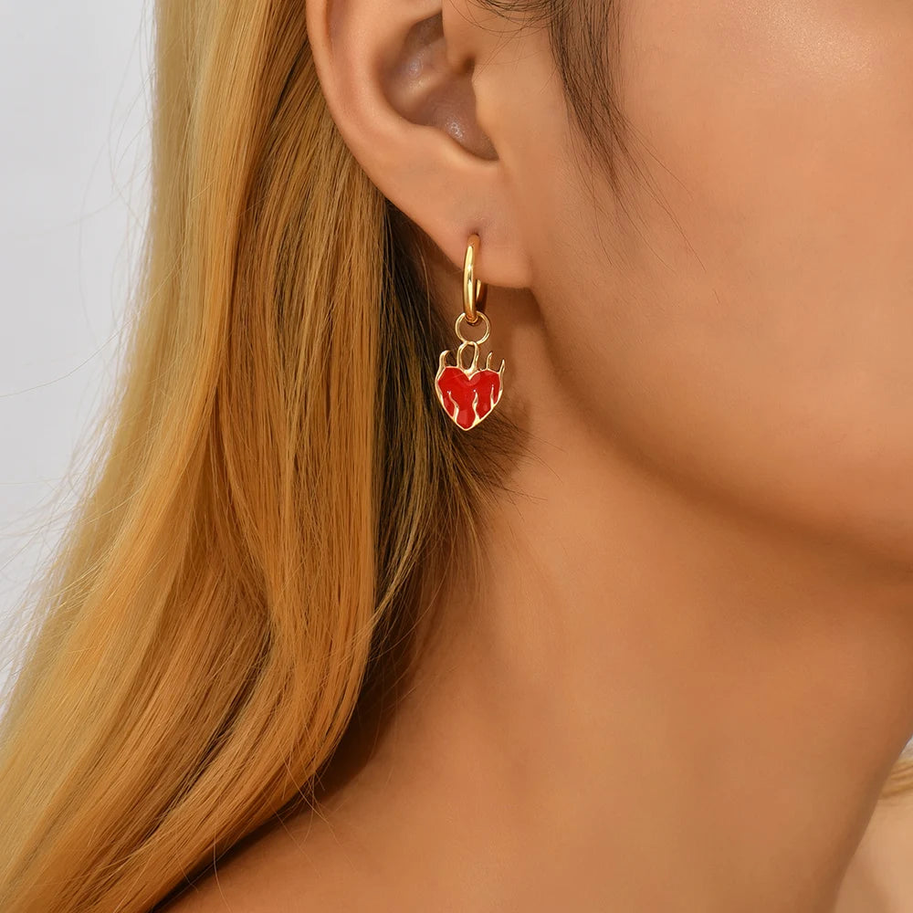 Boucles D'Oreilles Cœur en Flammes