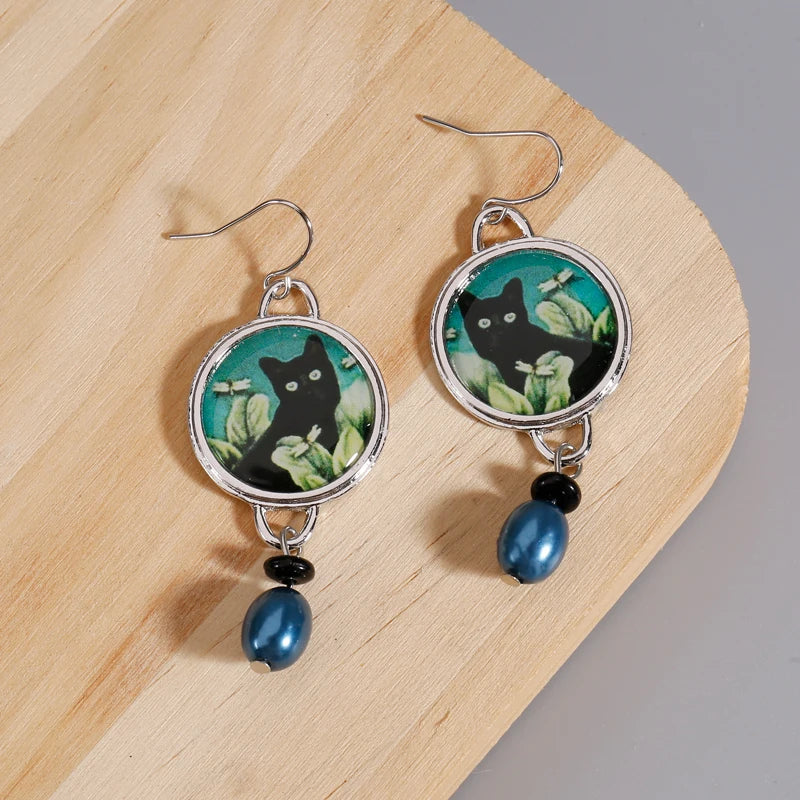 Boucles D'oreilles Chat Rondes