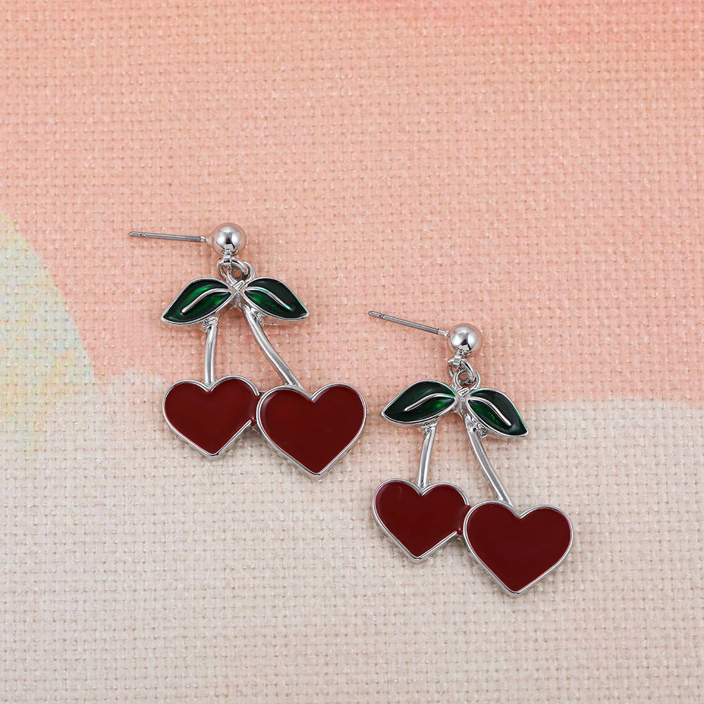 Boucles D'Oreilles Cœur Cerise