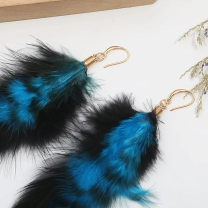 Boucles D'oreilles Plume Bleue Légère