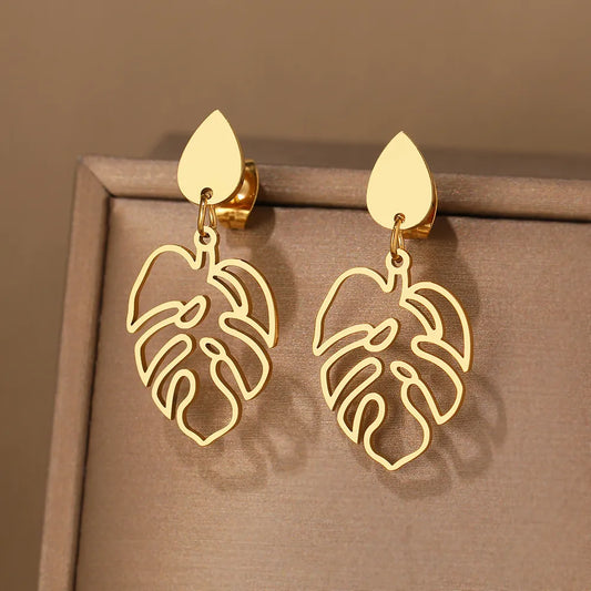 Boucles D'oreilles Goutte Avec Feuille