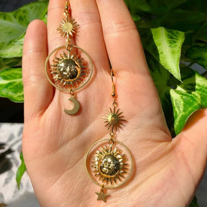 Boucles D'oreilles Soleil Pendants Dorés