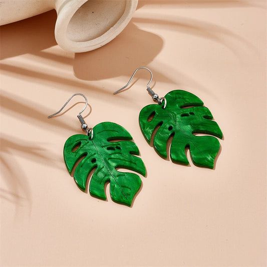 Boucles D'oreilles Feuille de Palmier Tropicale