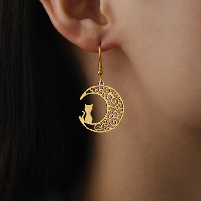 Boucles D'oreilles Chat Lune