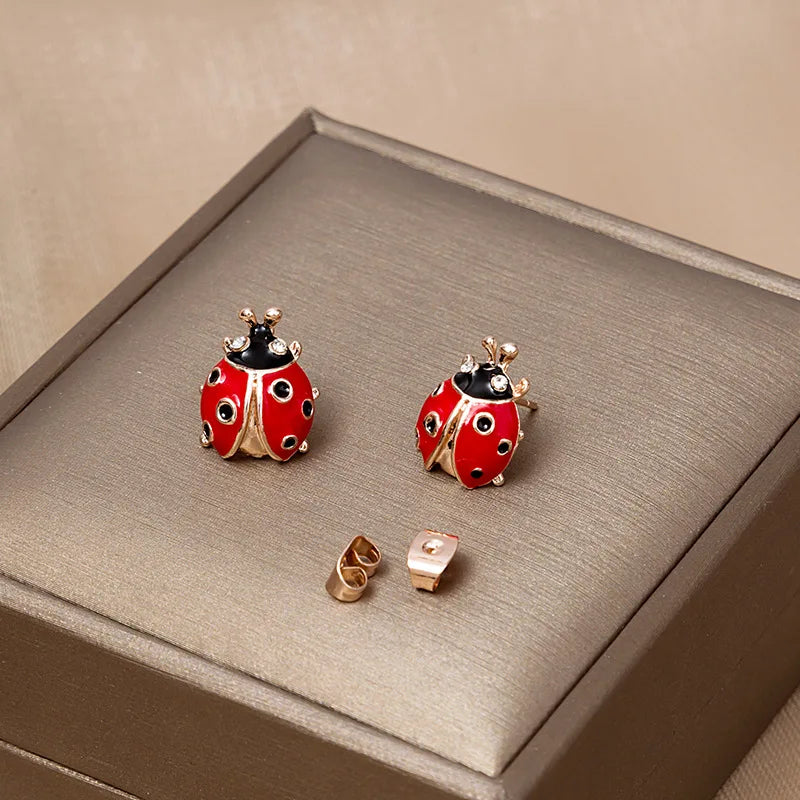 Boucles D'oreilles Coccinelle Avec Yeux en Strass