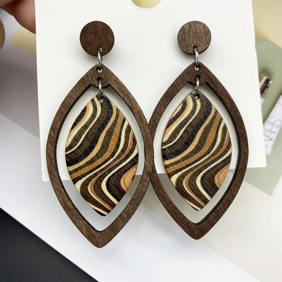 Boucles D'oreilles Bois Feuille